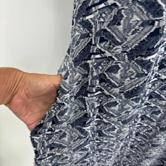 175. V By Violet Weekend Blue Dress Medium Reversed Fabric Raw Edges Geometrical - Picture 5 of 11